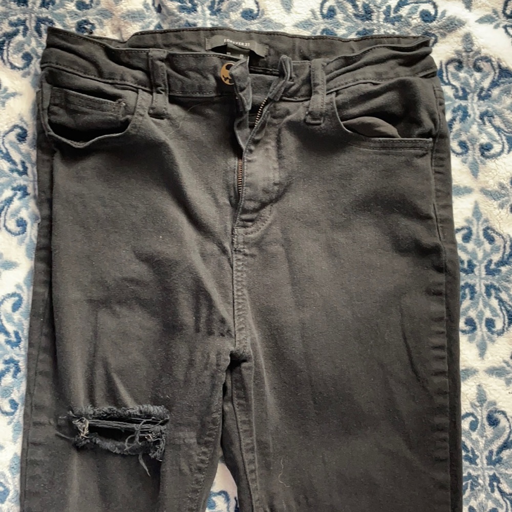 Size 26 high waisted black ripped skinny jeans